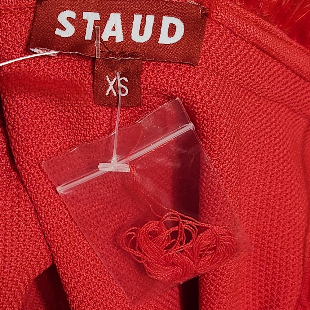 NWT STAUD Etta Dress Red and Purple Feathered Raffia Fringe Mini Dress - Picture 7 of 8